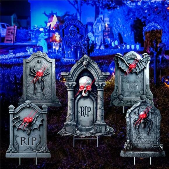 5 Pack Tombstone Halloween Decorations Plastic Yard Signs with Stakes, Graves - Picture 5 of 7
